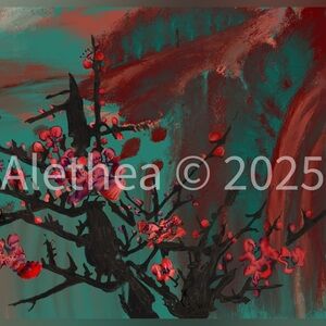 8x8 My Chinese Plum Blossoms painting in red